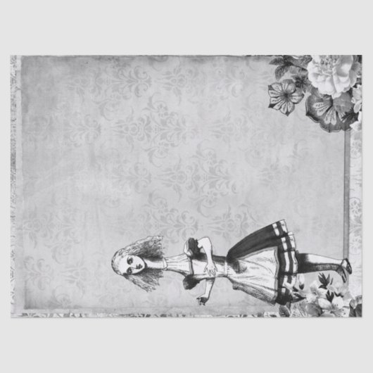 ワンダーランドの白と黒のフローラの背の高いアリス 薄葉紙 (正面)