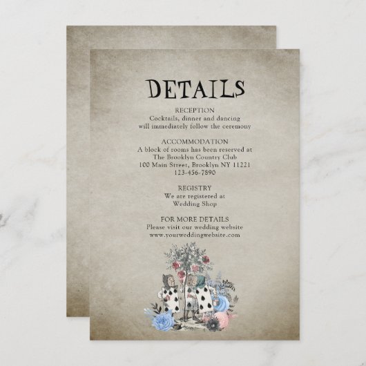 ワンダーランドの詳細でほこりっぽい青結婚アリス エンクロージャーカード (正面/裏面)