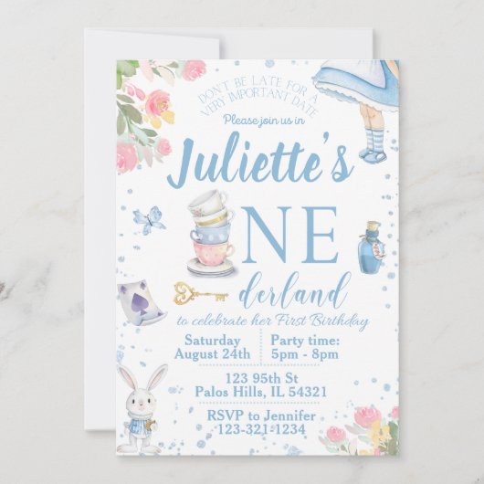 ワンダーランドの誕生日のお誘いで最初のアリス 招待状 (正面)