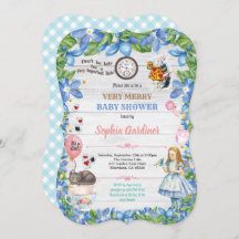 ワンダーランドの赤ちゃんガールシャワーの招待状のアリス