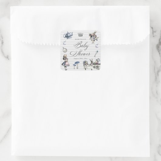 ワンダーランドの赤ちゃんシャワーでほこりっぽいブルー&ピンクアリス スクエアシール (バッグ)