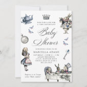 ワンダーランドの赤ちゃんシャワーでほこりっぽいブルー&ピンクアリス 招待状 (正面)