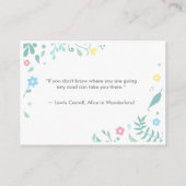 ワンダーランドをテーマにした赤ちゃんシャワーのアリス アドバイスカード (裏面)