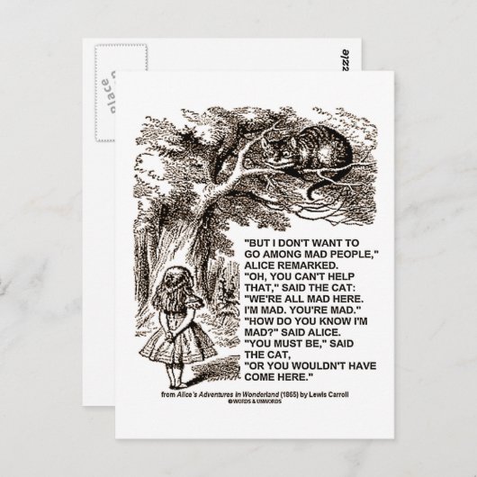 ワンダーランドアリスゴーインズ不機嫌人引用文 ポストカード (正面/裏面)