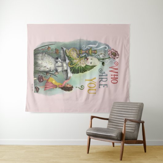 ワンダーランドアートのアリスのかわいいピンクの毛虫 タペストリー (インサイチュ(横))