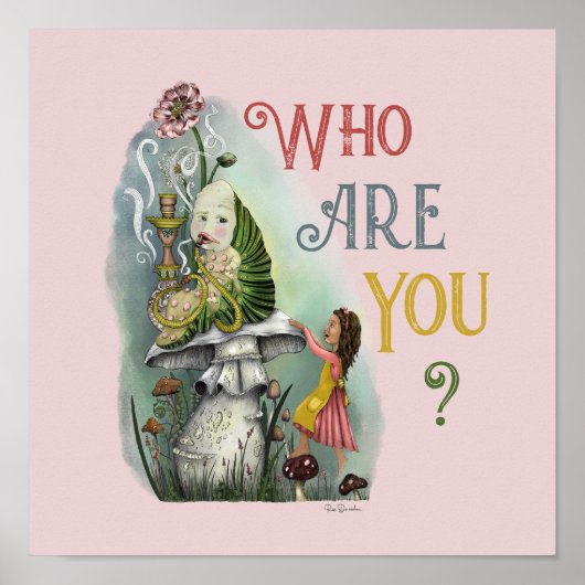 ワンダーランドアートのアリスのかわいいピンクの毛虫 ポスター (正面)