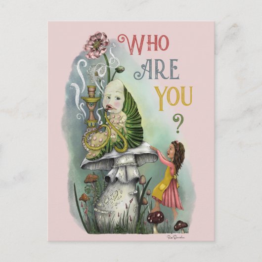 ワンダーランドアートのアリスのかわいいピンクの毛虫 ポストカード (正面)