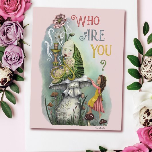 ワンダーランドアートのアリスのかわいいピンクの毛虫 ポストカード