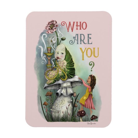 ワンダーランドアートのアリスのかわいいピンクの毛虫 マグネット (縦)