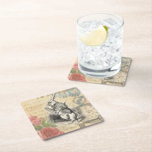 ワンダーランドアートの白うさぎのアリス スクエアペーパーコースター (インサイチュ)