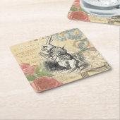 ワンダーランドアートの白うさぎのアリス スクエアペーパーコースター (アングル)