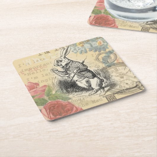 ワンダーランドアートの白うさぎのアリス スクエアペーパーコースター (アングル)