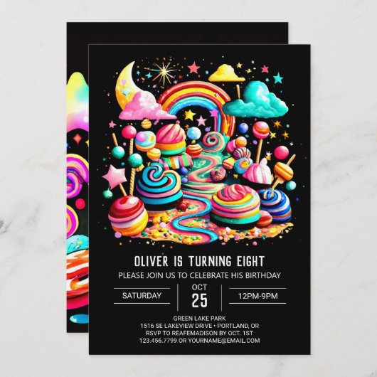 ワンダーランドウィムシーキャンディ誕生日 招待状 (正面/裏面)