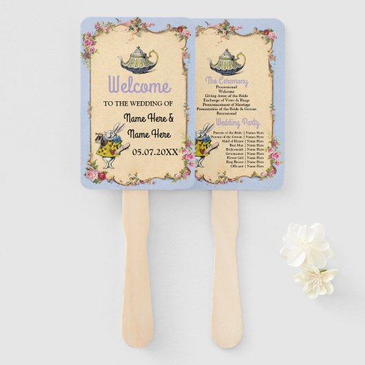 ワンダーランドウサギ結婚式 プログラムヴィンテージファン ハンドファン (正面&裏面)