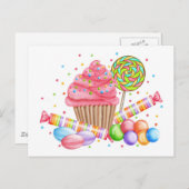 ワンダーランドカップケーキキャンディ棒つきキャンデースイートタルト ポストカード (正面/裏面)