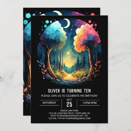 ワンダーランドグローブお洒落誕生日 招待状 (正面/裏面)