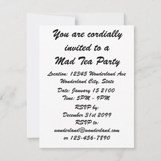 ワンダーランドザ不機嫌ティーパーティーアリス不機嫌帽子 招待状 (裏面)