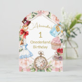 ワンダーランドジンガムピンクの誕生日アリス 招待状 (スタンド正面)