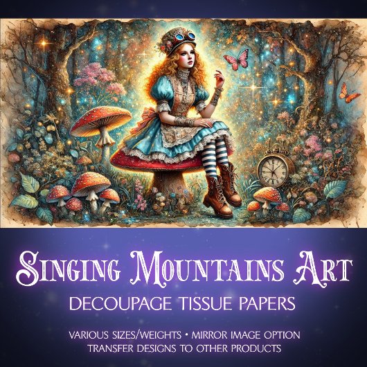 ワンダーランドスチームパンクアリスファンタジーアートデコップページ 薄葉紙