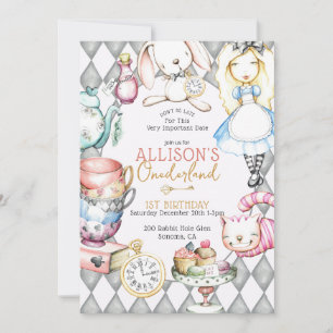 ワンダーランドティーのファーストバースデーティーパーティー招待状 招待状