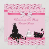 ワンダーランドティーパーティーピンクフラミンゴスブライダルシャワー 招待状 (正面/裏面)