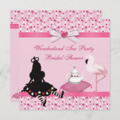 ワンダーランドティーパーティーピンクフラミンゴスブライダルシャワー 招待状 (正面/裏面)