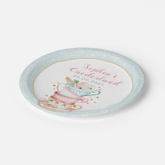 ワンダーランドティーパーティー第1誕生日紙プレート ペーパープレート (アングル)