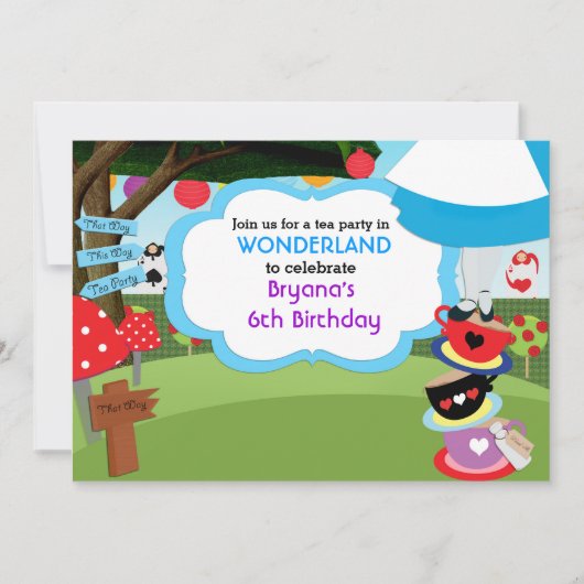 ワンダーランドティーパーティー誕生日招待状 招待状 (正面)