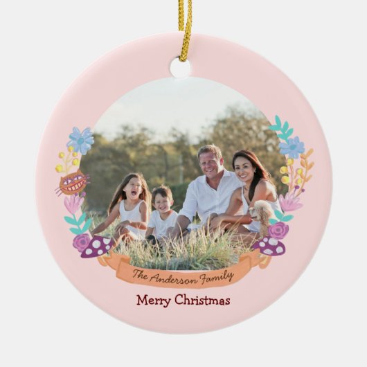 ワンダーランドドリーマーピンクフローラリース写真 セラミックオーナメント (正面)