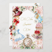 ワンダーランドピンクの赤ちゃんシャワーフローラ 招待状 (正面/裏面)