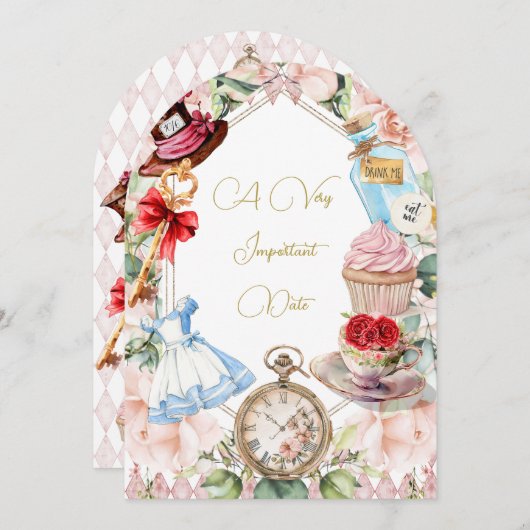 ワンダーランドピンクの赤ちゃんシャワーフローラ 招待状 (正面/裏面)