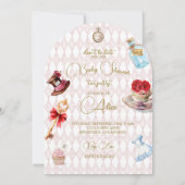 ワンダーランドピンクの赤ちゃんシャワーフローラ 招待状 (裏面)