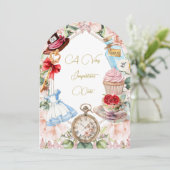 ワンダーランドピンクの赤ちゃんシャワーフローラ 招待状 (スタンド正面)