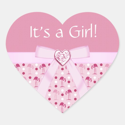 ワンダーランドピンクフラミンゴ新生児ガールスティッカー ハートシール (正面)