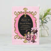 ワンダーランドピンク金ゴールドパーティーの甘い16アリス 招待状 (スタンド正面)