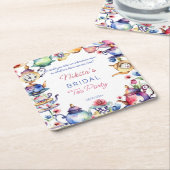 ワンダーランドブライダルシャワー茶会のアリス スクエアペーパーコースター (アングル)