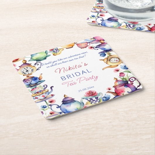 ワンダーランドブライダルシャワー茶会のアリス スクエアペーパーコースター (アングル)