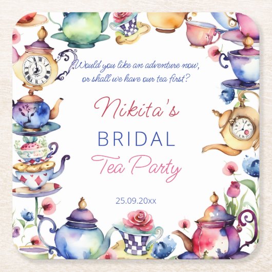 ワンダーランドブライダルシャワー茶会のアリス スクエアペーパーコースター (正面)