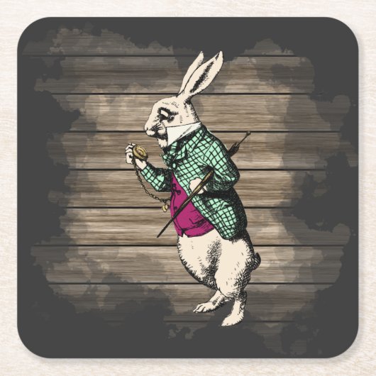 ワンダーランドホワイトラビットミント スクエアペーパーコースター (正面)