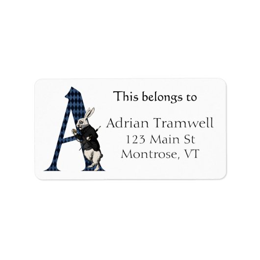 ワンダーランドホワイトラビットレターア蔵書票 ラベル (正面)