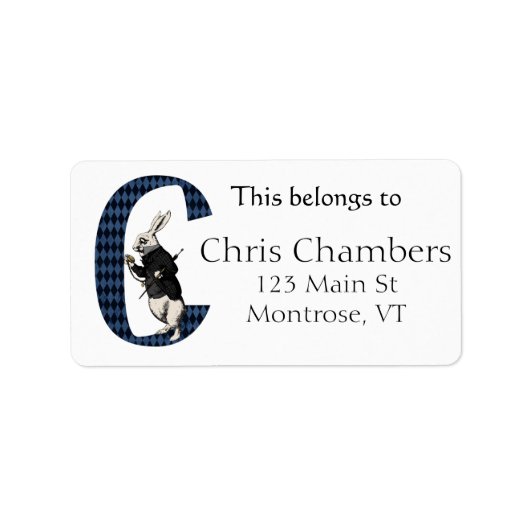 ワンダーランドホワイトラビットレターC蔵書票 ラベル (正面)