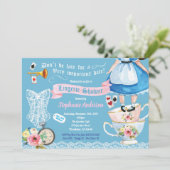 ワンダーランドランジェリーシャワーブライダルシャワー青ピンク 招待状 (スタンド正面)