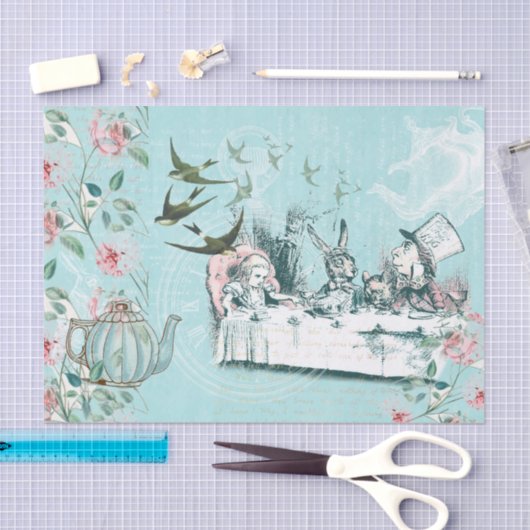 ワンダーランド不機嫌ティーパーティーアクアピンクティッシュペーパー 薄葉紙 (クラフト)