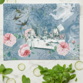 ワンダーランド不機嫌ティーパーティーブルーピンクティータオル キッチンタオル (折り畳み)