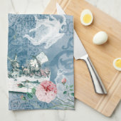 ワンダーランド不機嫌ティーパーティーブルーピンクティータオル キッチンタオル (四つ折り)