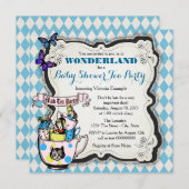 ワンダーランド不機嫌ハッターティーパーティーベビーシャワー 招待状 (正面/裏面)