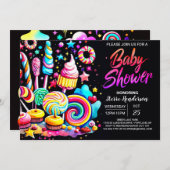 ワンダーランド棒つきキャンデーベビーシャワー 招待状 (正面/裏面)