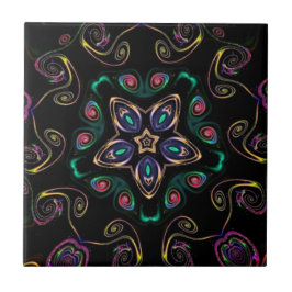 ワンダーランド熱狂する子猫幾何学的ブラックエメラルド タイル