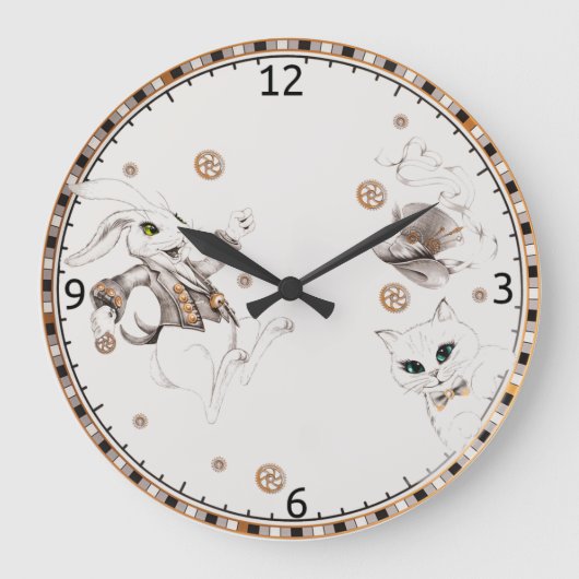ワンダーランド産のウサギ ラージ壁時計 (正面)