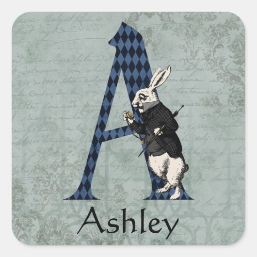 ワンダーランド白うさぎ手紙A スクエアシール (正面)